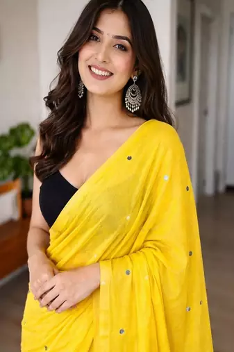 Embellished sequinned pure cotton khadi saree