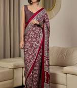 Ajrak printed pure crepe block print ready to wear saree with unstitched blouse