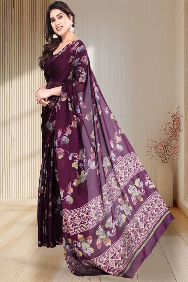 Floral  printed pure chiffon saree