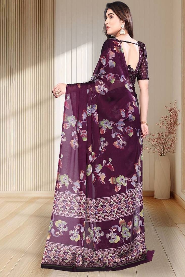 Floral  printed pure chiffon saree
