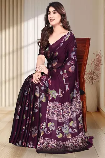 Floral  printed pure chiffon saree