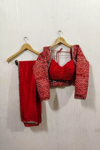 Bandhani mirror work heavy work saree