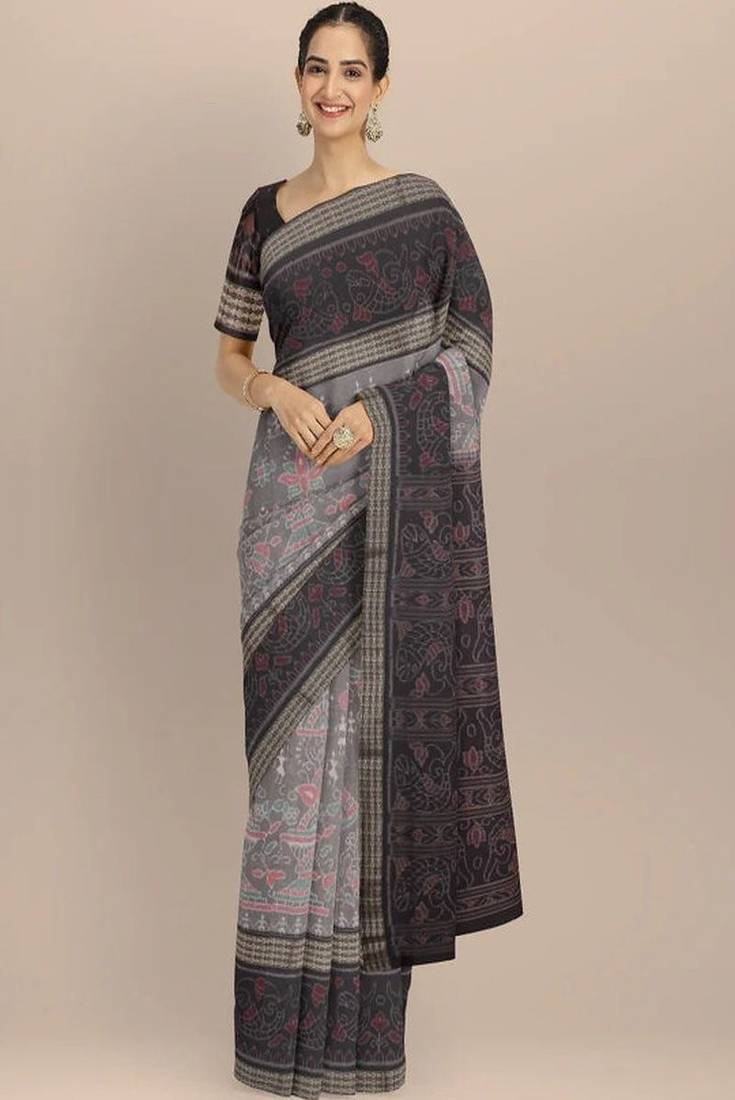 Ethnic motifs pure cotton handloom core saree