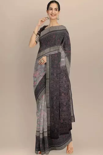 Ethnic motifs pure cotton handloom core saree