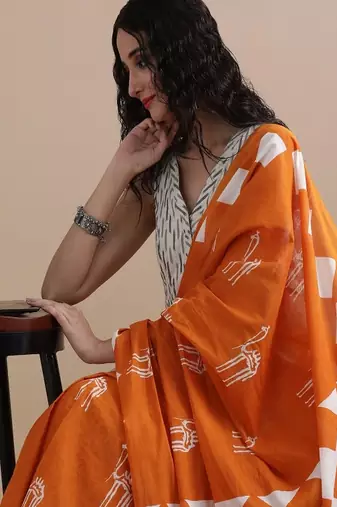 Warli pure cotton handloom ikat saree