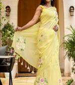 Floral linen blend saree