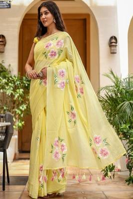 Floral linen blend saree 2