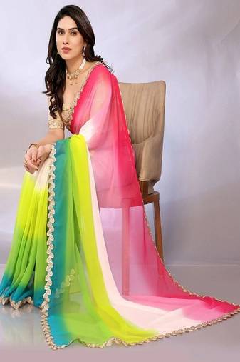 Ombre printed pure georgette saree