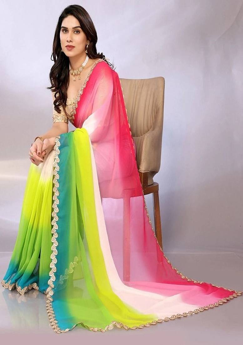 Ombre printed pure georgette saree