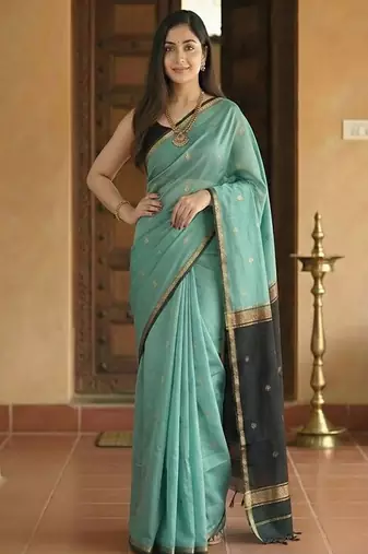 Woven blue designer banarasi cotton saree