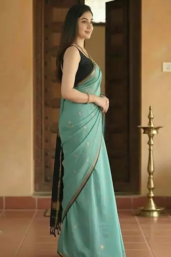 Woven blue designer banarasi cotton saree