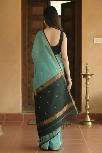 Woven blue designer banarasi cotton saree