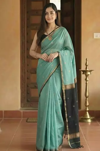Woven blue designer banarasi cotton saree
