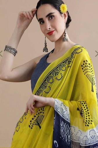 Yellow pure cotton  sarees