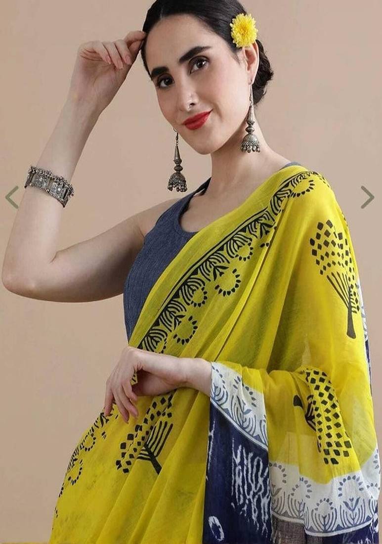 Yellow pure cotton  sarees