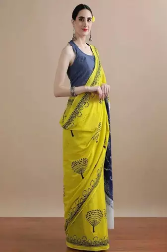 Yellow pure cotton  sarees