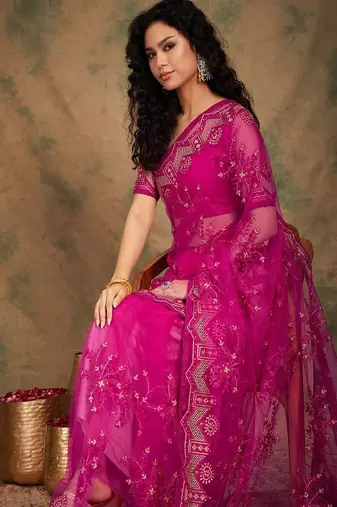 Ethnic motifs embroidered saree