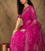 Ethnic motifs embroidered saree