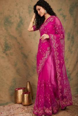 Ethnic motifs embroidered saree 2