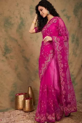 Ethnic motifs embroidered saree