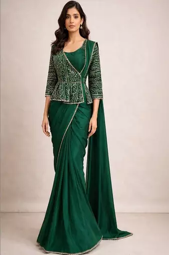 Ethnic motifs sequinned heavy work saree