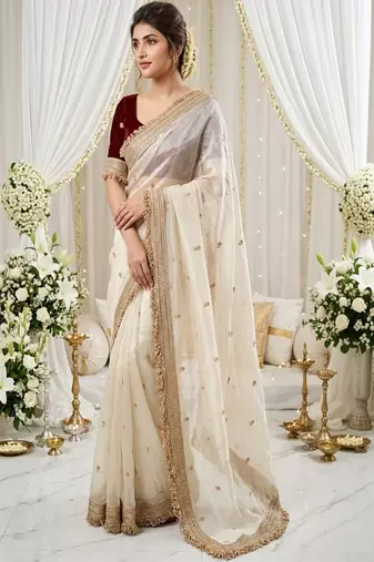 Satin heavy work saree