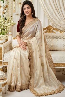 Satin heavy work saree 2