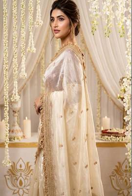 Satin heavy work saree 3