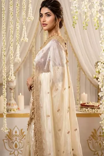 Satin heavy work saree