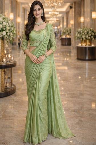 Embellished embroidered silk blend heavy work saree