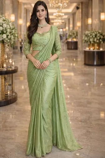 Embellished embroidered silk blend heavy work saree