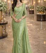 Embellished embroidered silk blend heavy work saree