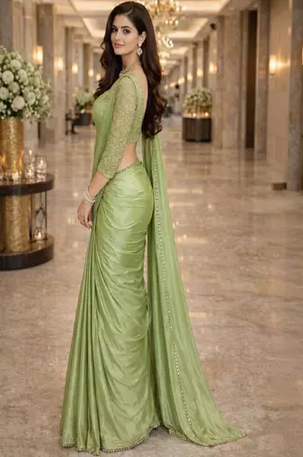 Embellished embroidered silk blend heavy work saree