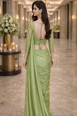 Embellished embroidered silk blend heavy work saree 3