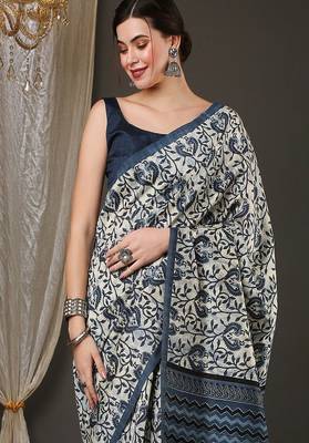 Ethnic motifs printed art silk bhagalpuri saree 1