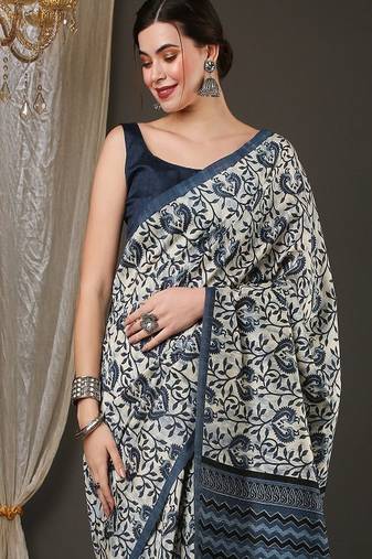 Ethnic motifs printed art silk bhagalpuri saree