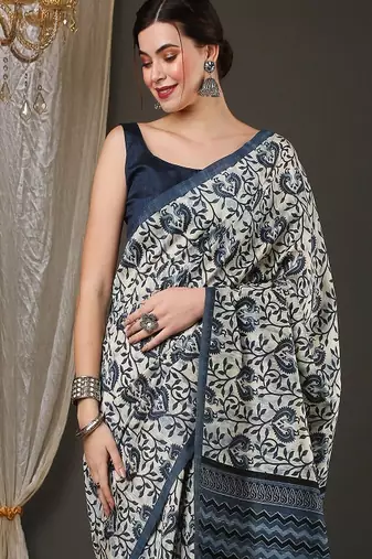 Ethnic motifs printed art silk bhagalpuri saree
