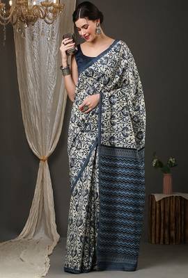 Ethnic motifs printed art silk bhagalpuri saree 2