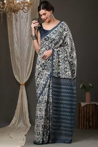 Ethnic motifs printed art silk bhagalpuri saree