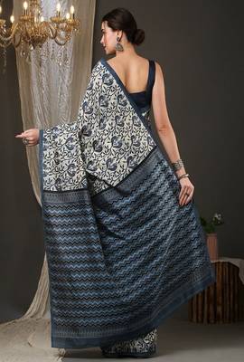 Ethnic motifs printed art silk bhagalpuri saree 3