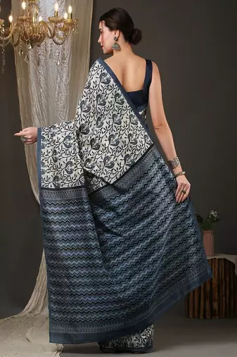 Ethnic motifs printed art silk bhagalpuri saree
