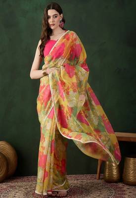 Floral printed saree with blouse piece 2