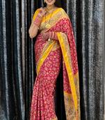 Women floral mirror work pashmina patola saree