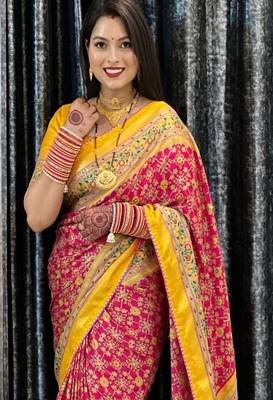 Women floral mirror work pashmina patola saree 2