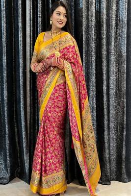 Women floral mirror work pashmina patola saree 3