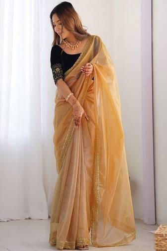 Sequinned net saree