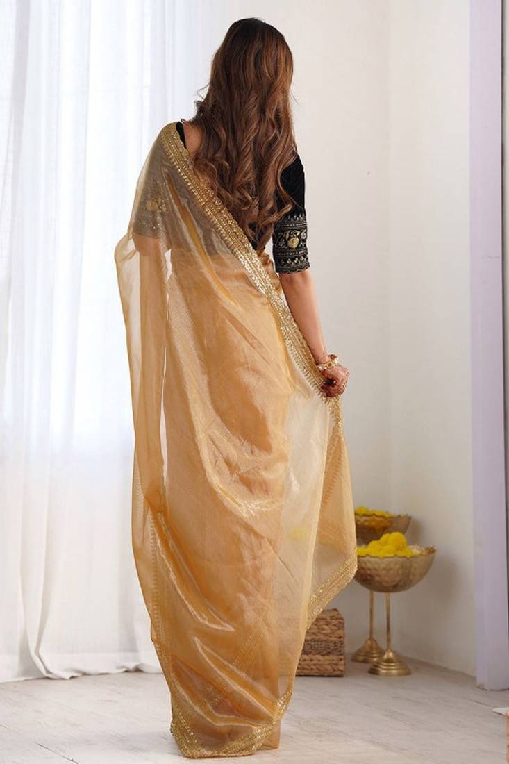 Sequinned net saree