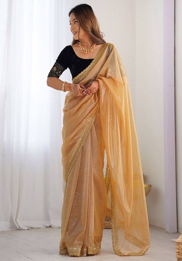 Sequinned net saree