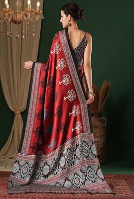 Ethnic motifs ajrak pure crepe saree 3