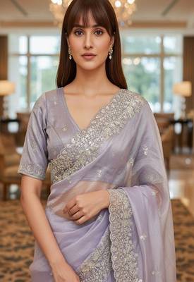 Embellished embroidered net heavy work saree 1